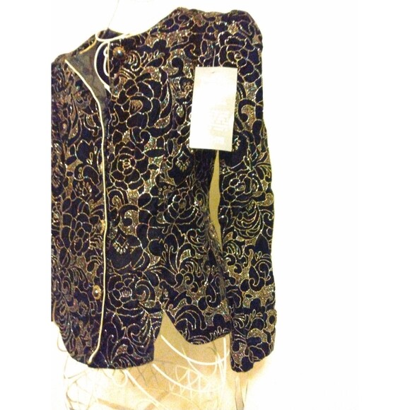 Vintage 80s R&K Evenings Cropped Open Bolero Jacket Metallic Embroidered Size 10 - Picture 4 of 12